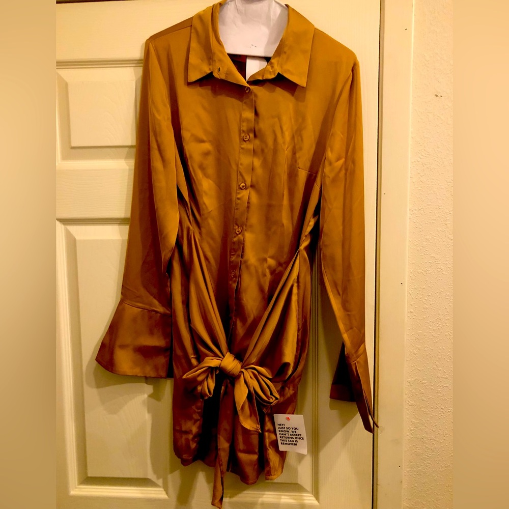 ASOS Gold/brown front tie Wrap dress